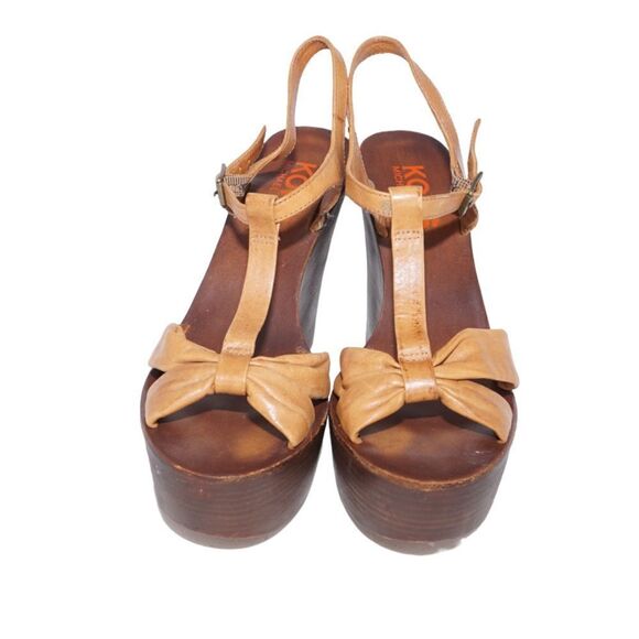 Michael Kors Wooden Tan Leather Platform Wedges, Size 8.5 - Picture 2 of 11